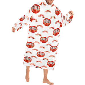 Daruma japanese wooden doll design pattern Blanket Robe with Sleeves