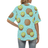 Kiwi blue background Women's All Over Print Hawaiian Shirt