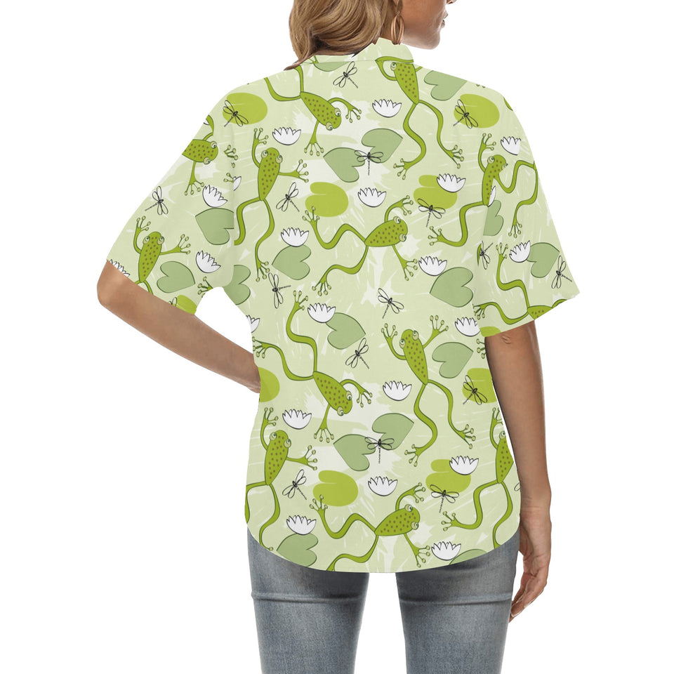 Cute frog dragonfly pattern Women's All Over Print Hawaiian Shirt