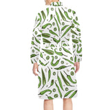 Hand drawn sketch style green Chili peppers patter Men's Long Sleeve Belted Night Robe
