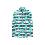 Cute octopuses heart striped background Women's Long Sleeve Polo Shirt