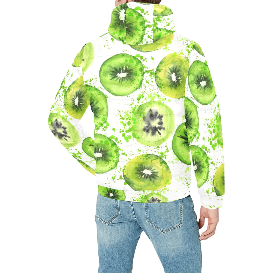 Watercolor kiwi pattern Men's Padded Hooded Jacket