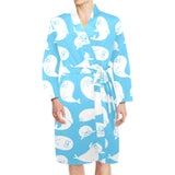 Cute white sea lion seals pattern Men's Long Sleeve Belted Night Robe