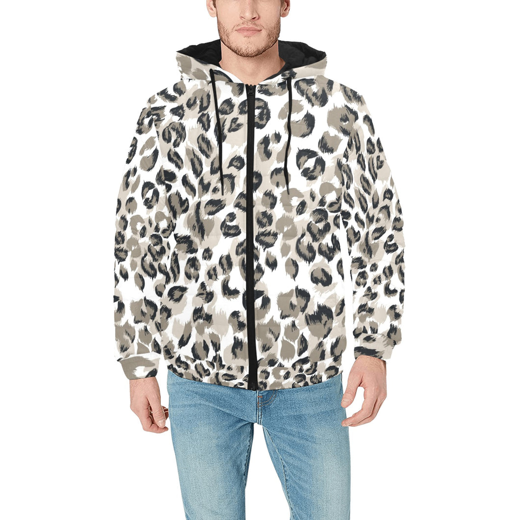 Leopard skin print pattern Men's Padded Hooded Jacket