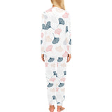 Black Gray Cream coral ginkgo leaves pattern Women's All Over Print Pajama Set
