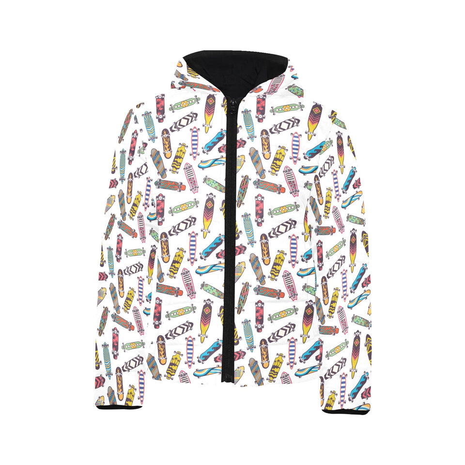 Skate Board Pattern Print Design 05 Kids' Boys' Girls' Padded Hooded Jacket