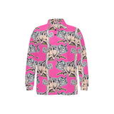 Chameleon lizard pattern pink background Men's Long Sleeve Polo Shirt