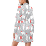 Cute polar bear christmas snow pattern Women's Long Sleeve Belted Night Robe