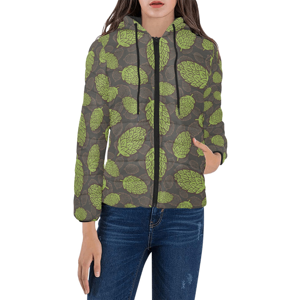 Hop pattern black background Women's Padded Hooded Jacket