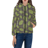 Hop pattern black background Women's Padded Hooded Jacket