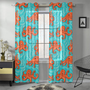 Octopus turquoise background Gauze Curtain