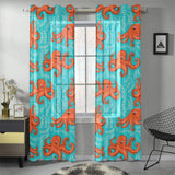 Octopus turquoise background Gauze Curtain