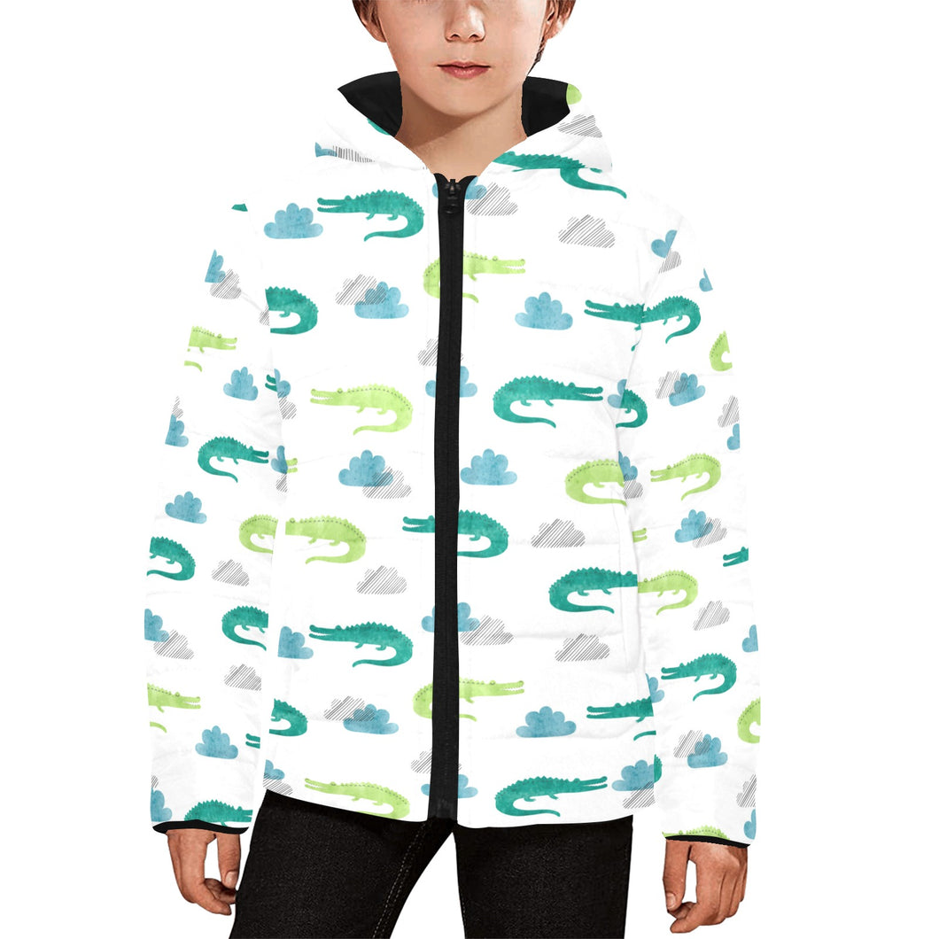 watercolor crocodile pattern Kids' Boys' Girls' Padded Hooded Jacket