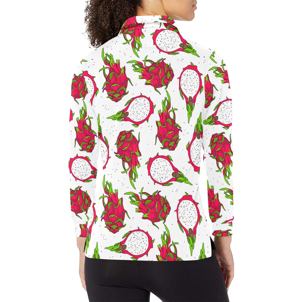 dragon fruits white background Women's Long Sleeve Polo Shirt