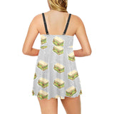 Sandwich Pattern Print Design 05 Chest Sexy Pleated Two Piece Swim Dress