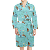 Dachshund decorative background Men's Long Sleeve Belted Night Robe