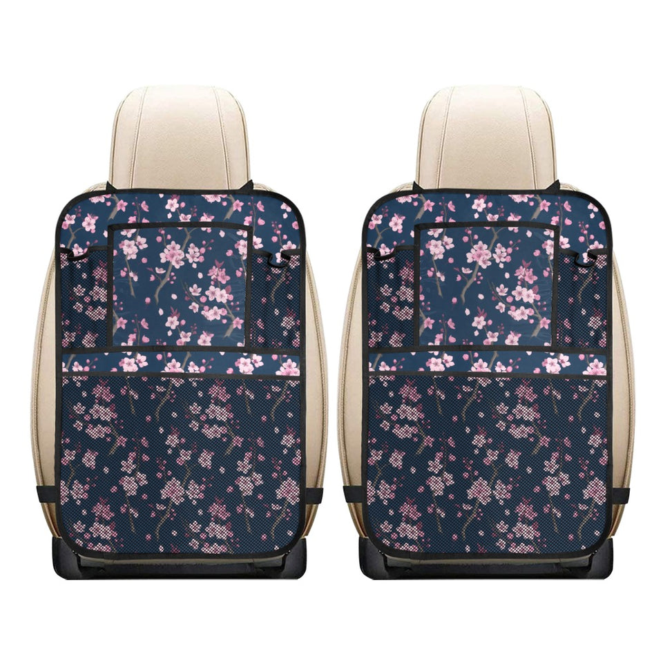 Pink sakura cherry blossom blue background Car Seat Back Organizer