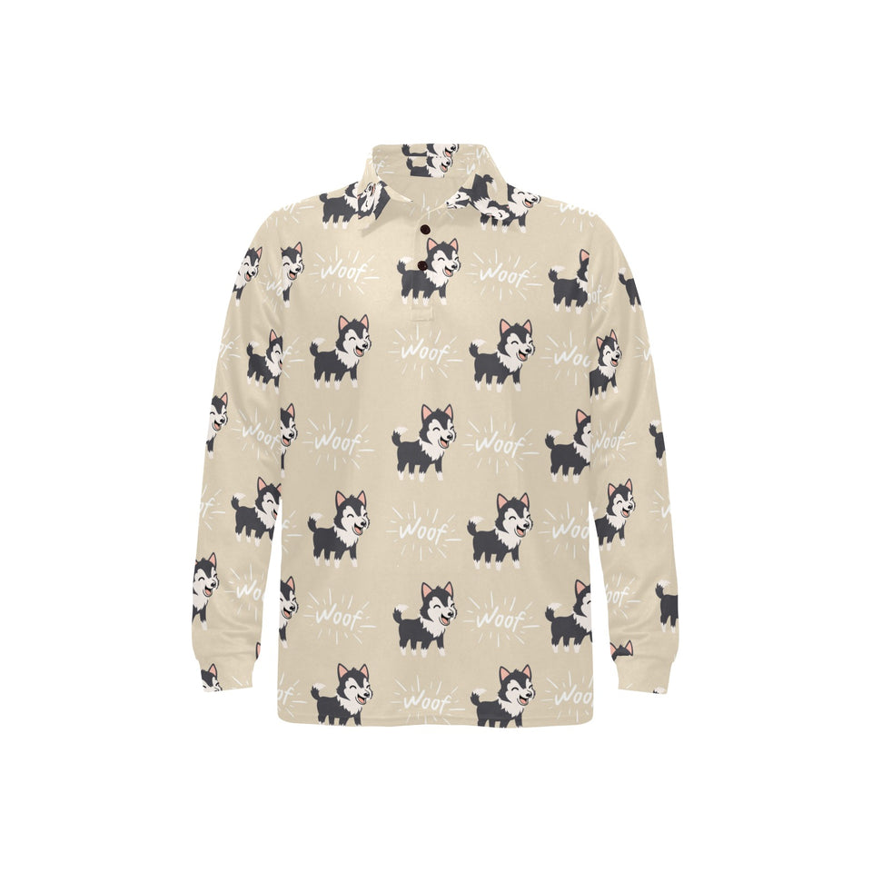 Cute Siberian Husky Men's Long Sleeve Polo Shirt