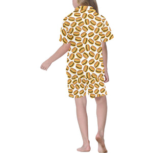 Hamburger Pattern Print Design 03 Kids' Boys' Girls' V-Neck Short Pajama Set