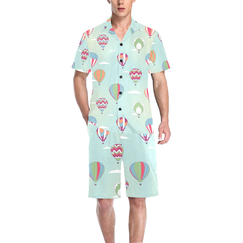 Hot Air Balloon design Pattern Men's V-Neck Short Pajama Set