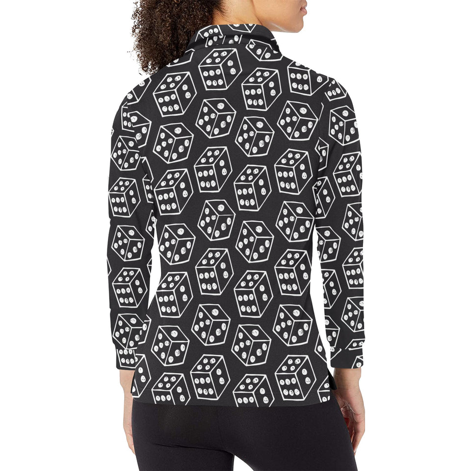 Dice Pattern Print Design 01 Women's Long Sleeve Polo Shirt
