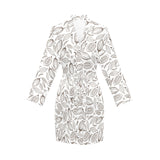 cacao beans leaves pattern Women's Long Sleeve Belted Night Robe