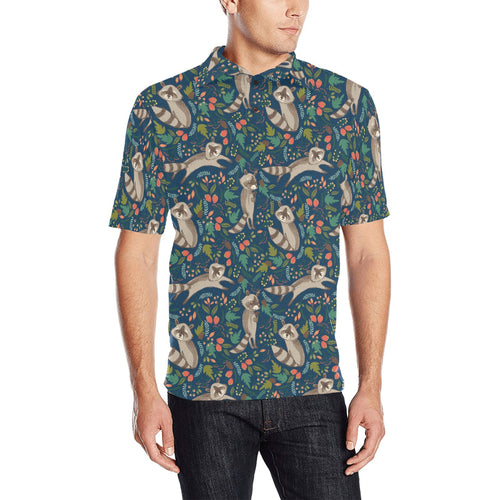 Raccoon tropical leaves pattern Men's All Over Print Polo Shirt