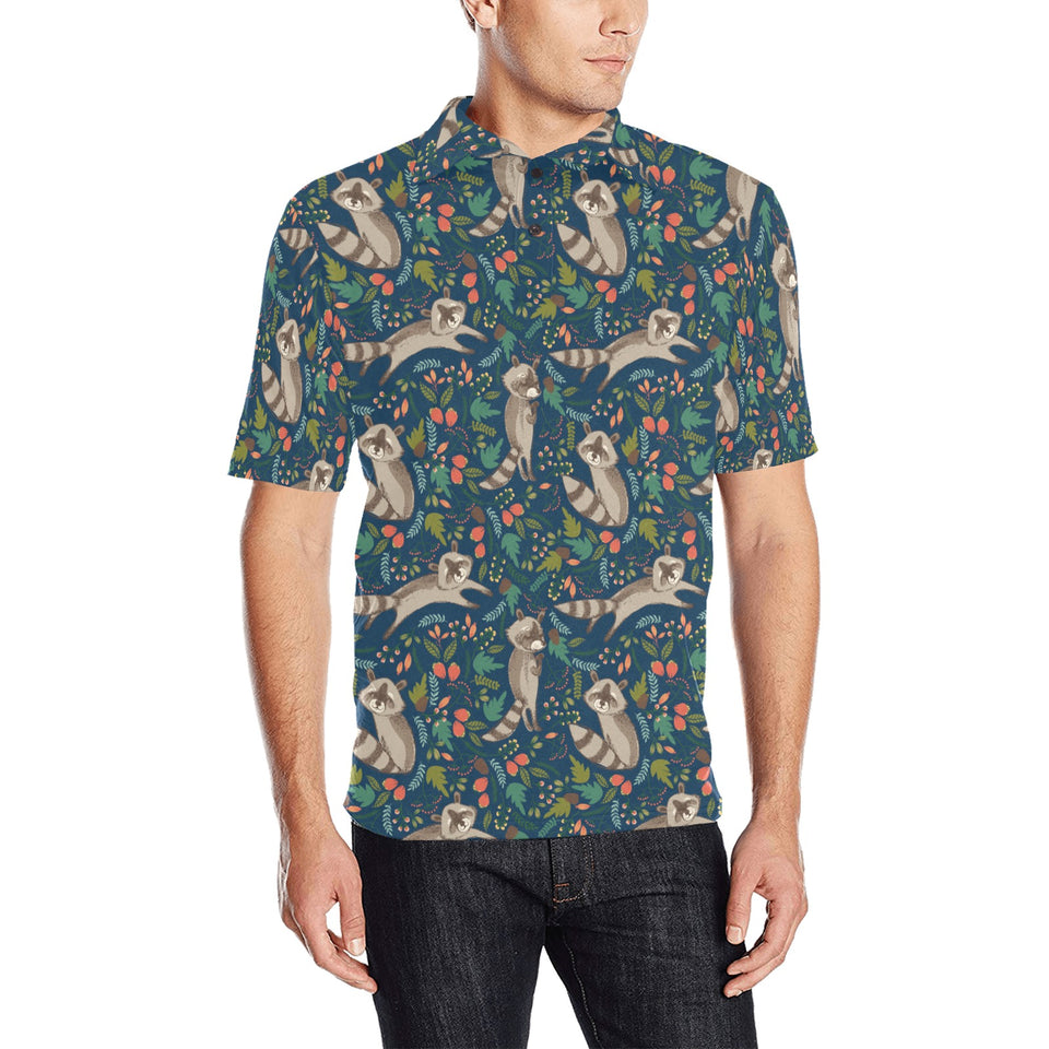 Raccoon tropical leaves pattern Men's All Over Print Polo Shirt