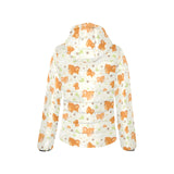 Cute brown pomeranian paw leave bone pattern Women's Padded Hooded Jacket