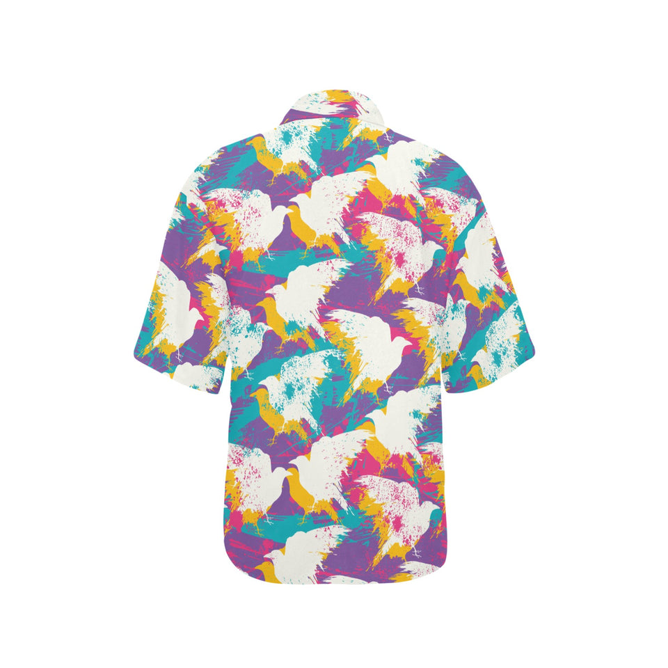 Colorful crow illustration pattern Women's All Over Print Hawaiian Shirt