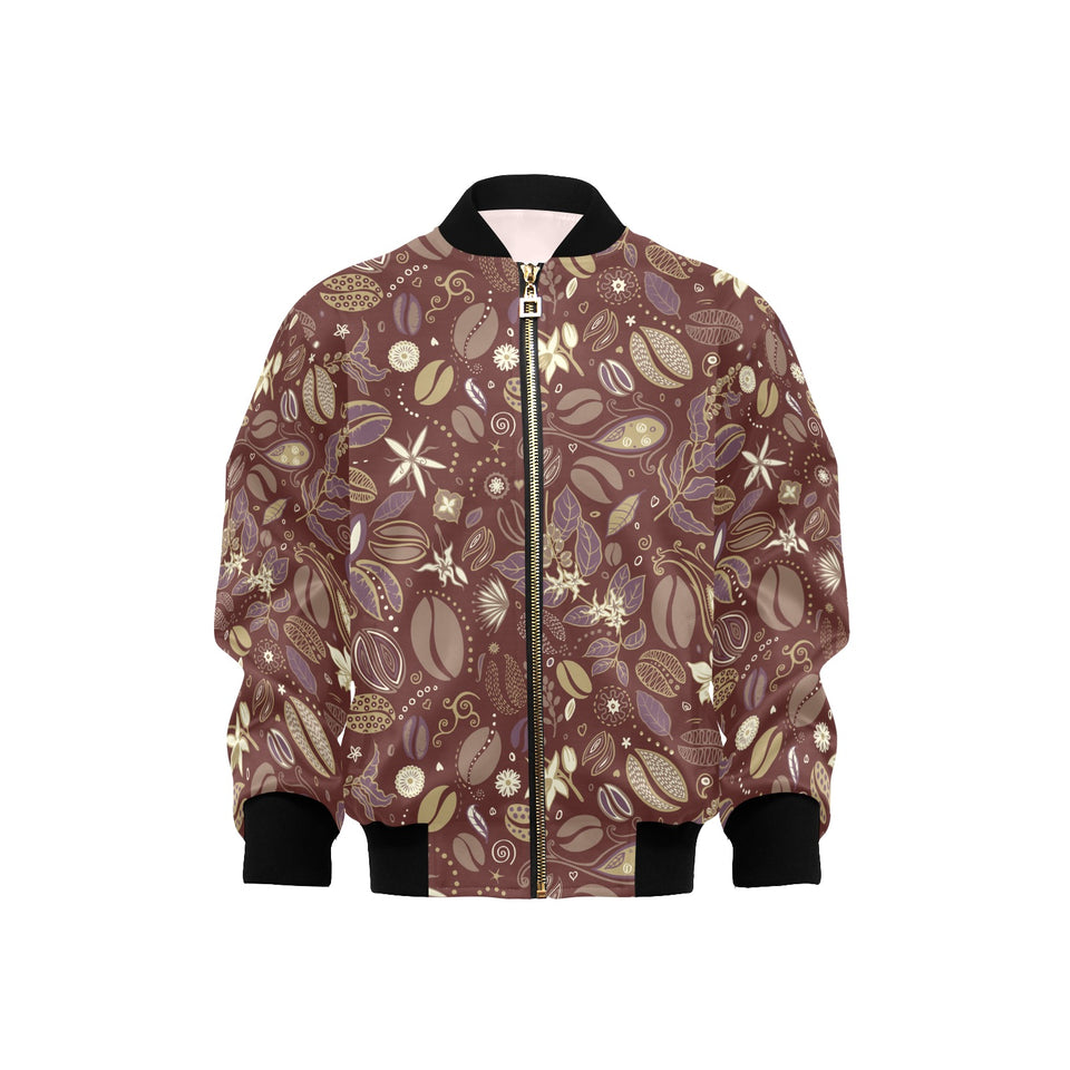 Coffee bean flower pattern Kids' Boys' Girls' Bomber Jacket