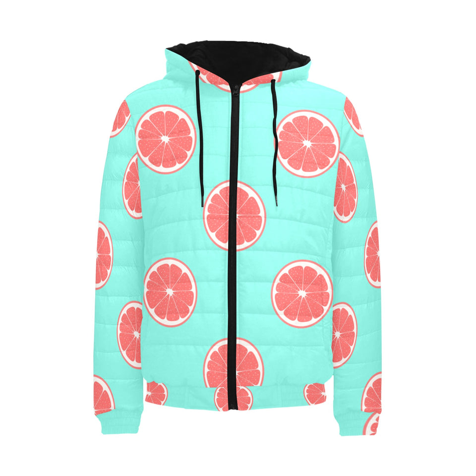 Grapefruit green background Men's Padded Hooded Jacket