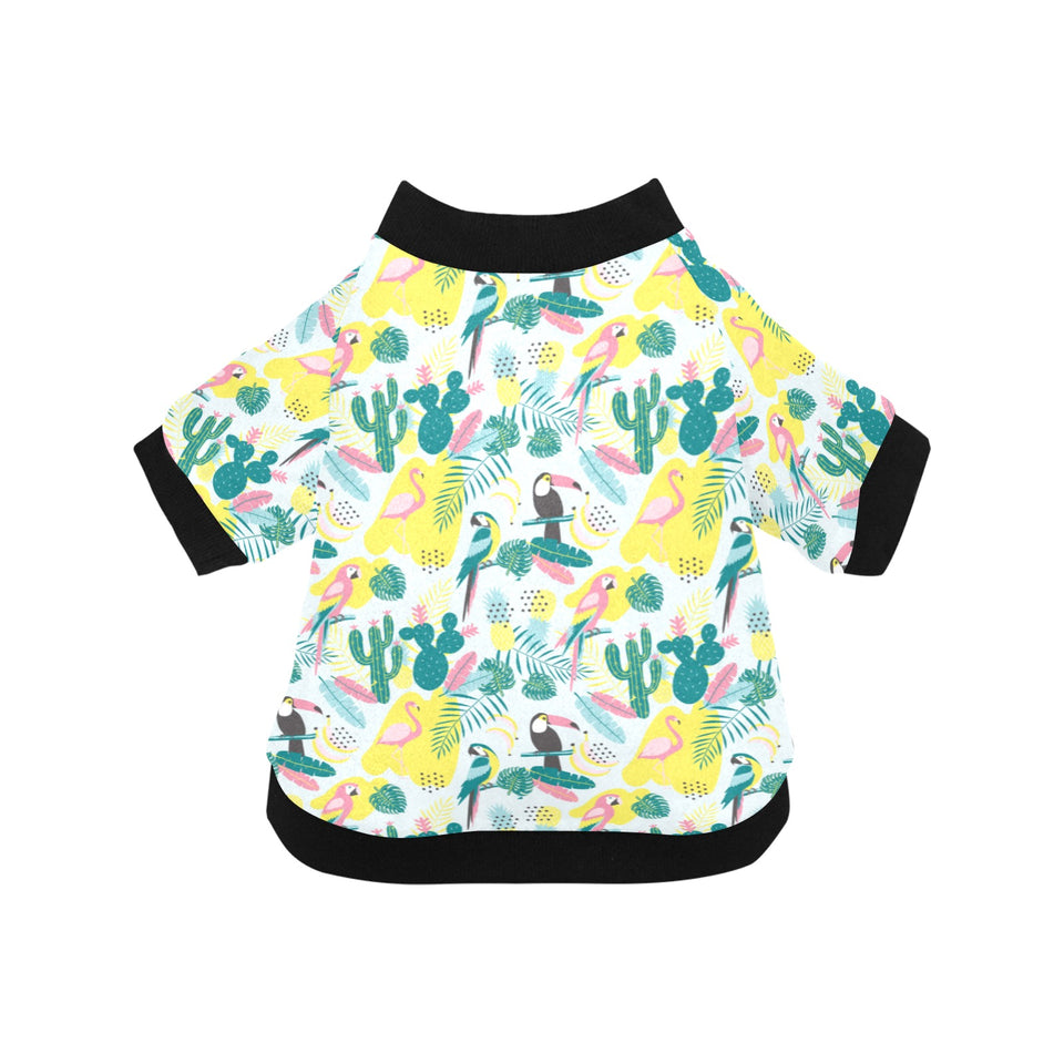 Cute parrot toucan flamingo cactus exotic leaves p All Over Print Pet Dog Round Neck Fuzzy Shirt
