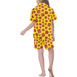 Dice Pattern Print Design 04 Kids' Boys' Girls' V-Neck Short Pajama Set