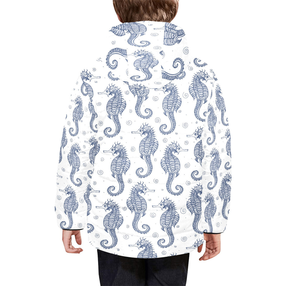 Seahorse pattern background Kids' Boys' Girls' Padded Hooded Jacket