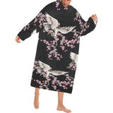 Japanese crane pink sakura pattern Blanket Robe with Sleeves