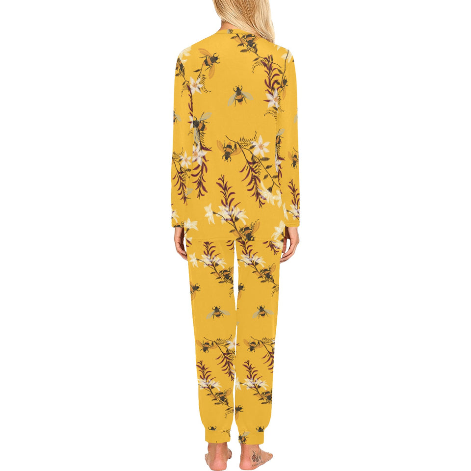 Bee flower pattern Women's All Over Print Pajama Set