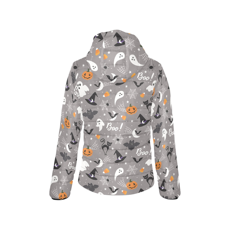 Halloween design pattern Women's Padded Hooded Jacket