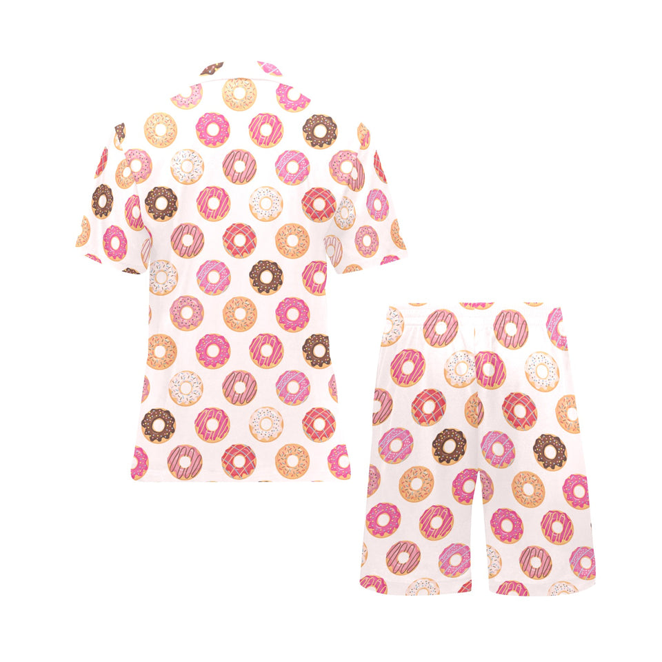 Colorful donut pattern Men's V-Neck Short Pajama Set