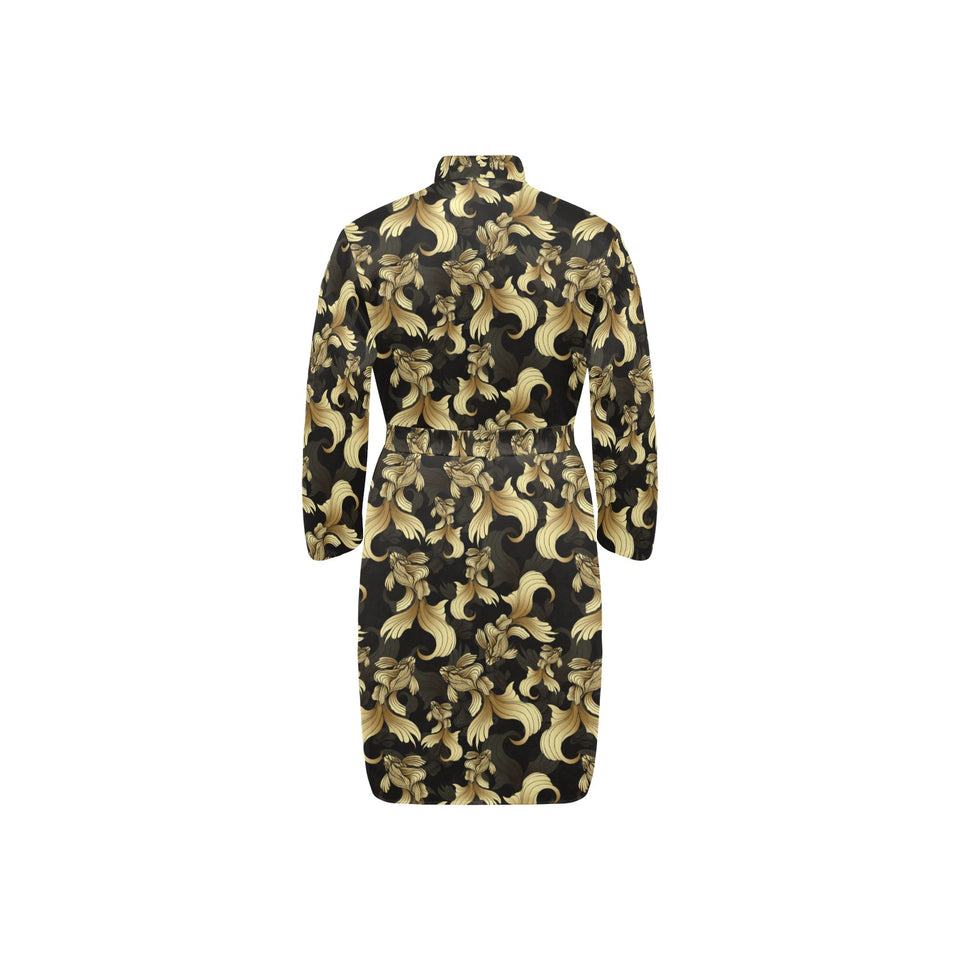Goldfish Pattern Print Design 01 Men's Long Sleeve Belted Night Robe