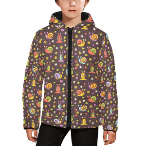 Snail Pattern Print Design 02 Kids' Boys' Girls' Padded Hooded Jacket