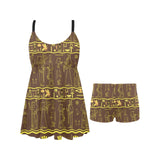 Egypt Hieroglyphics Pattern Print Design 03 Chest Sexy Pleated Two Piece Swim Dress