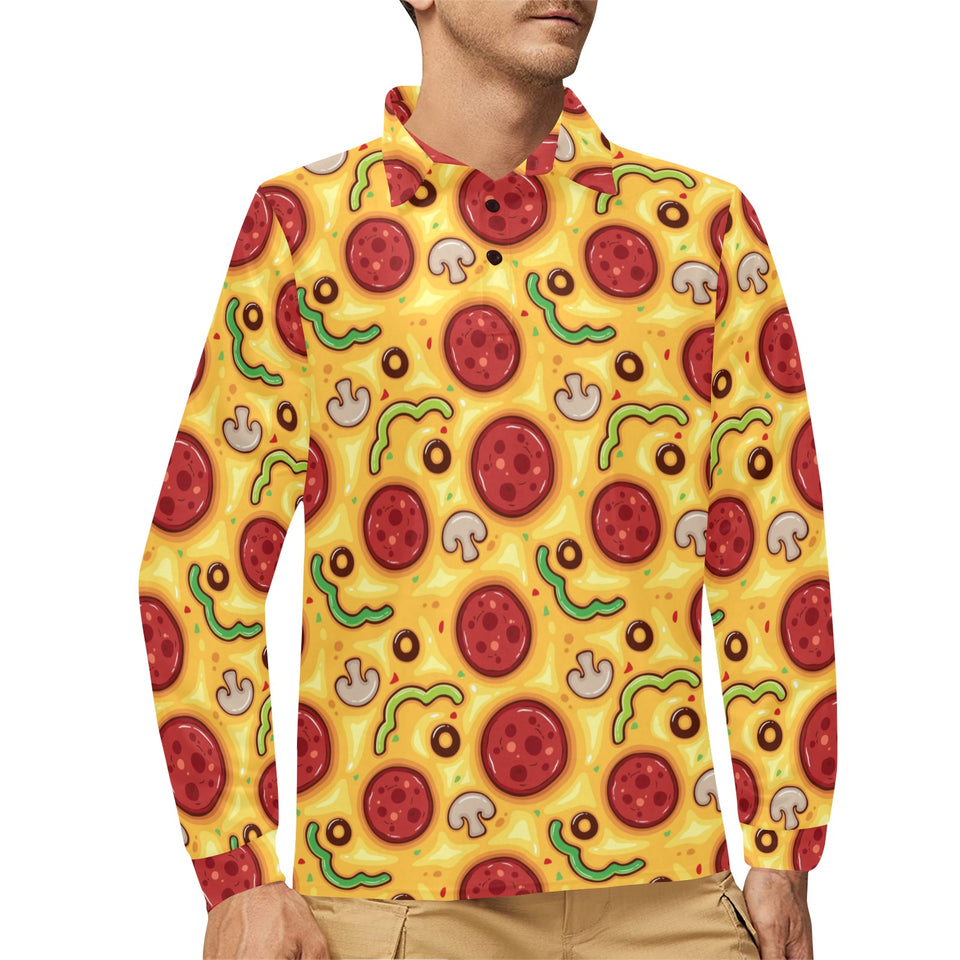 Pizza texture pattern Men's Long Sleeve Polo Shirt
