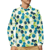blueberry flower pattern Men's Long Sleeve Polo Shirt