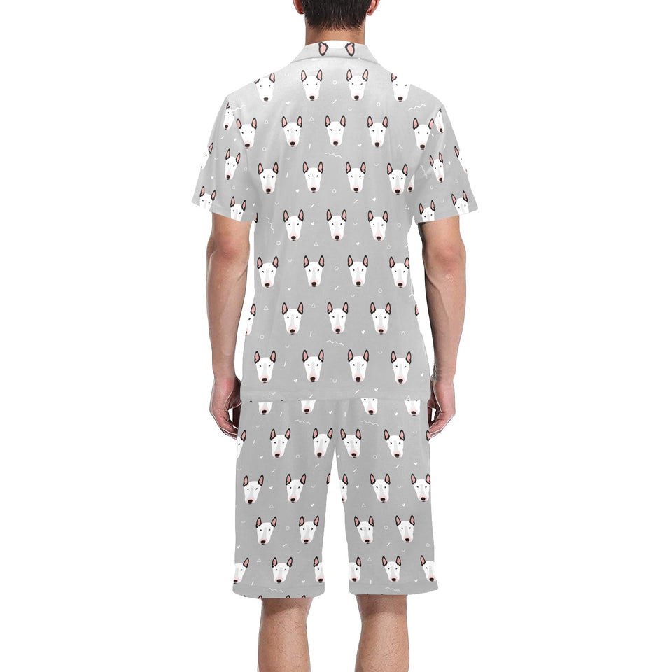 Bull Terrier Pattern Print Design 05 Men's V-Neck Short Pajama Set