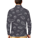 sushi pattern black background Men's Long Sleeve Polo Shirt