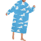 Cute sea lion seal pattern background Blanket Robe with Sleeves
