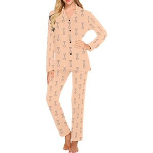 Engine Piston Cream Background Pattern Design 04 Women's Long Pajama Set