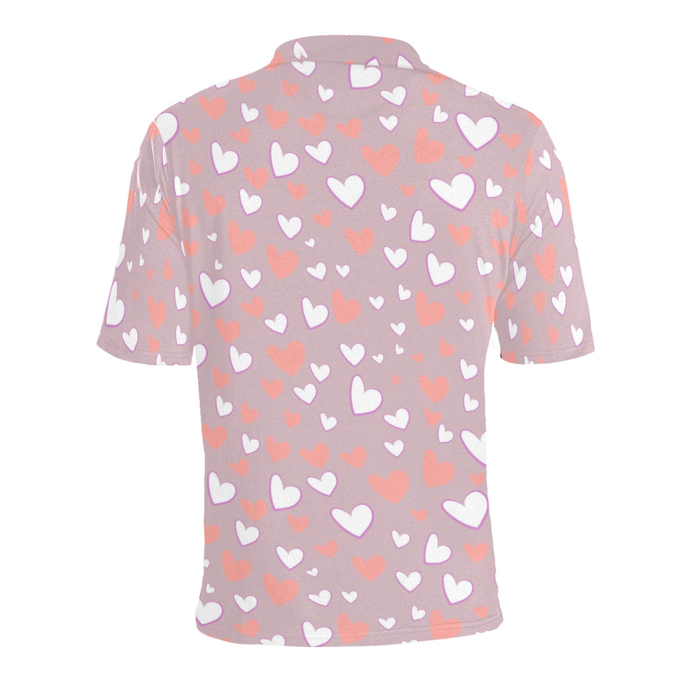 coral white heart pattern Men's All Over Print Polo Shirt