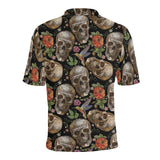 Skull rose humming bird flower pattern Men's All Over Print Polo Shirt